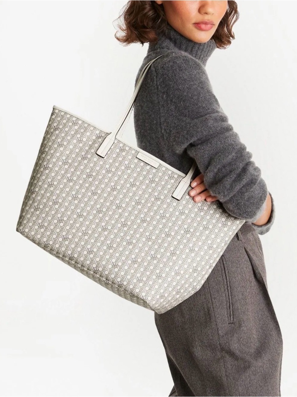 Tory Burch Light Cream Logo-Print Tote